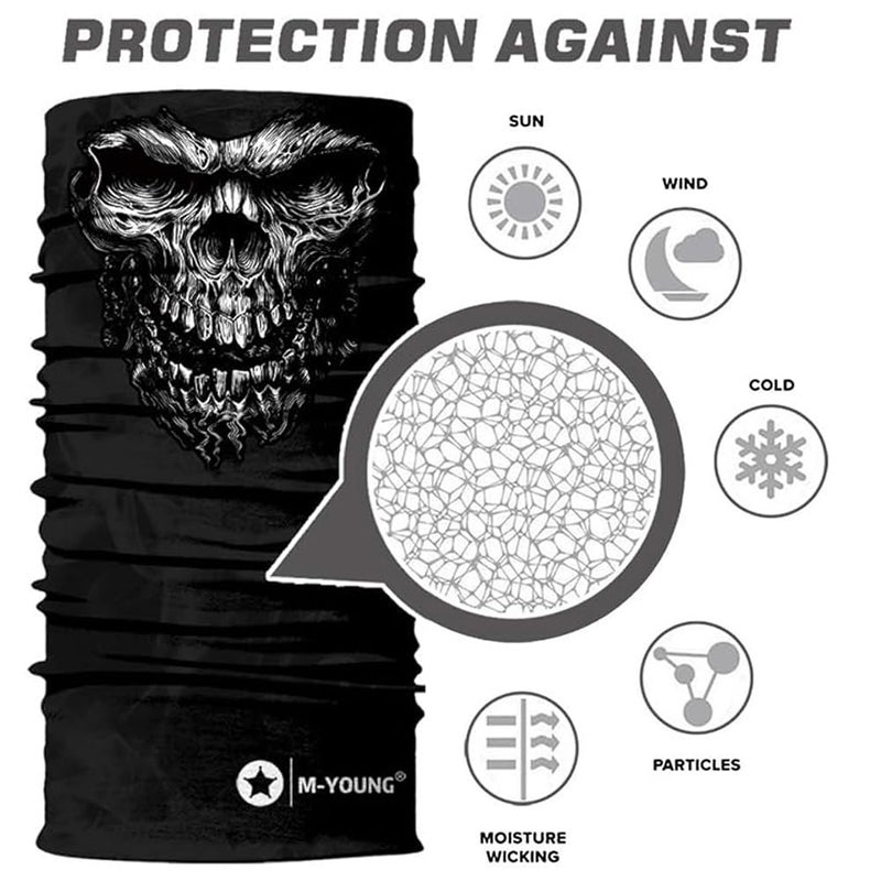 M-YOUNG Skull Face Mask Bandanas, Neck Gaiter, Headwear, Magic Scarf, Headband for dust sun wind (Silver006) - Image 2